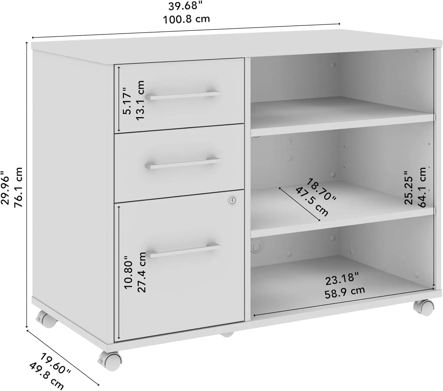 Office Storage Cabinet with Wheels in Platinum Gray, Mobile Organization Unit for Home and Professional Workspace