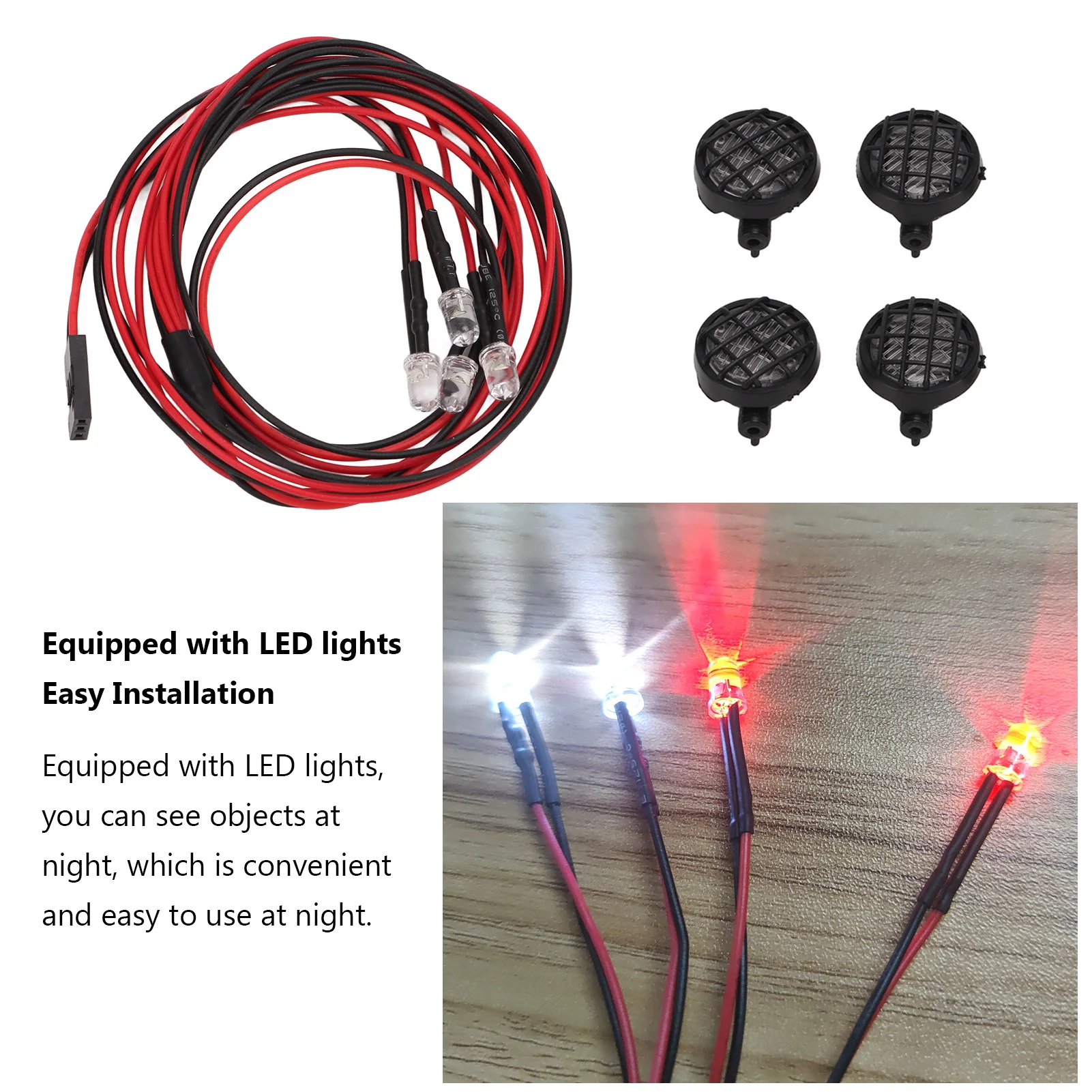 Portapacchi per auto RC con portabagagli 2 luci LED rosse e 2 bianche per auto RC 1/10 1/12 1/14