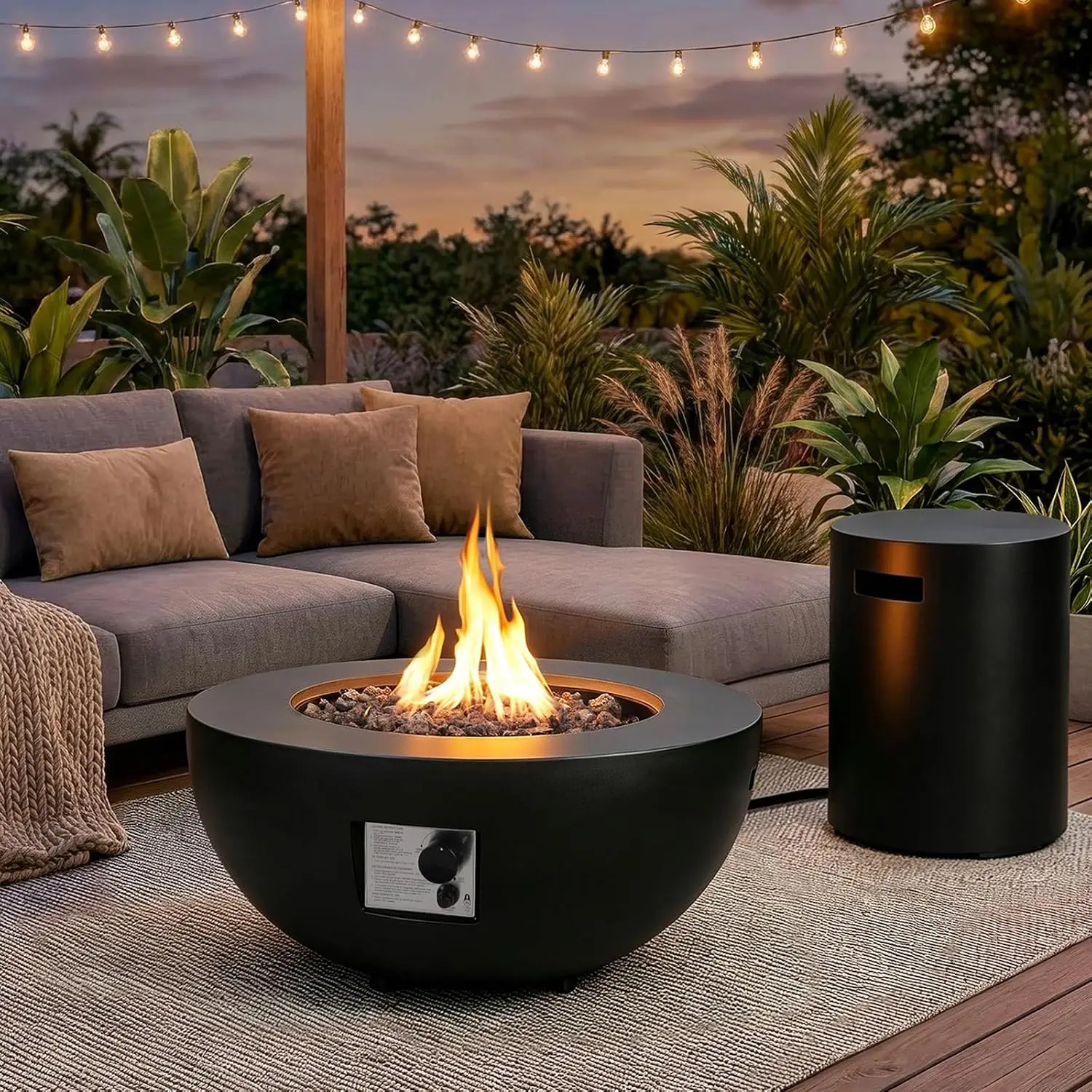 Outdoor Propane Fire Pit Set w/Tank Cover, 31.5