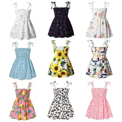 2024 Summer Baby Girl Floral Dress bambini Casual Toddler Kids Cotton Clothes Dress for Girls senza maniche Sling Beach Sundress
