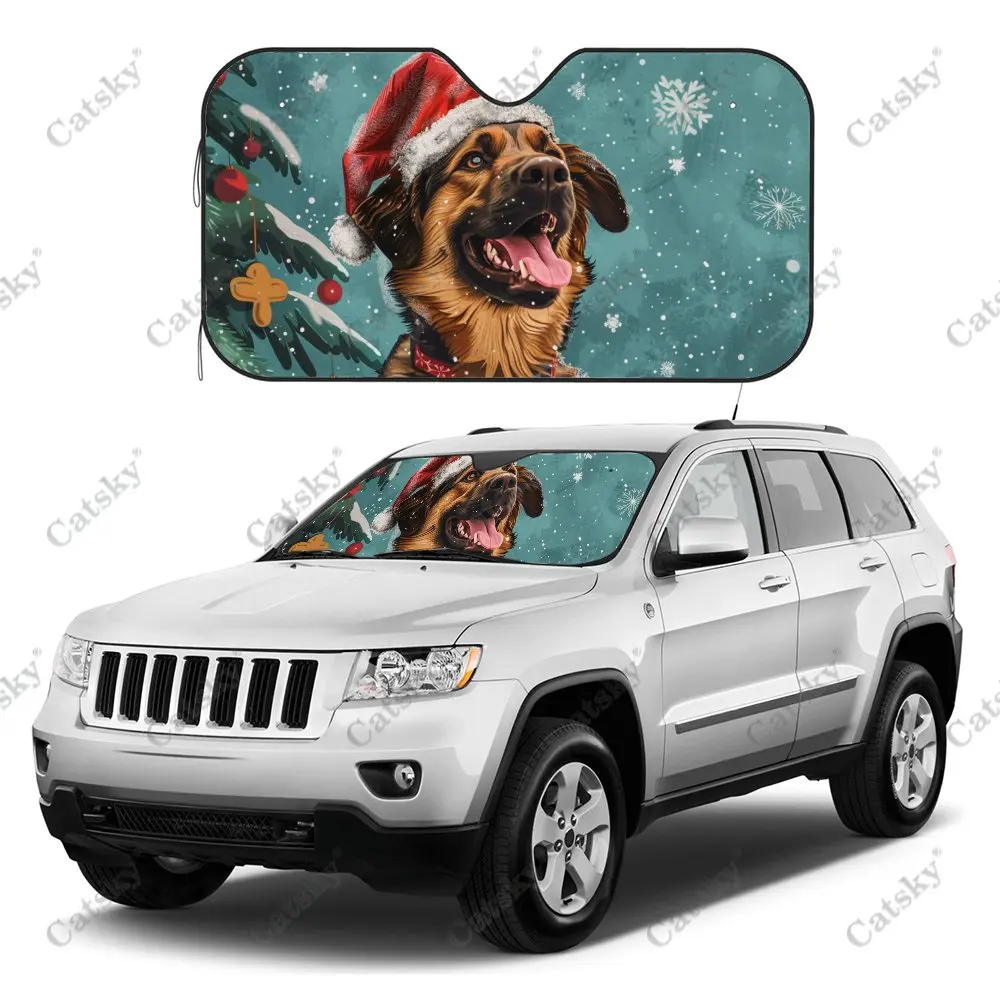 

Christmas Snowflake Dog Car Windshield Sunshade, Auto Accessories Front Windshield Sun Visor Blocks Uv Rays Protect Decoration