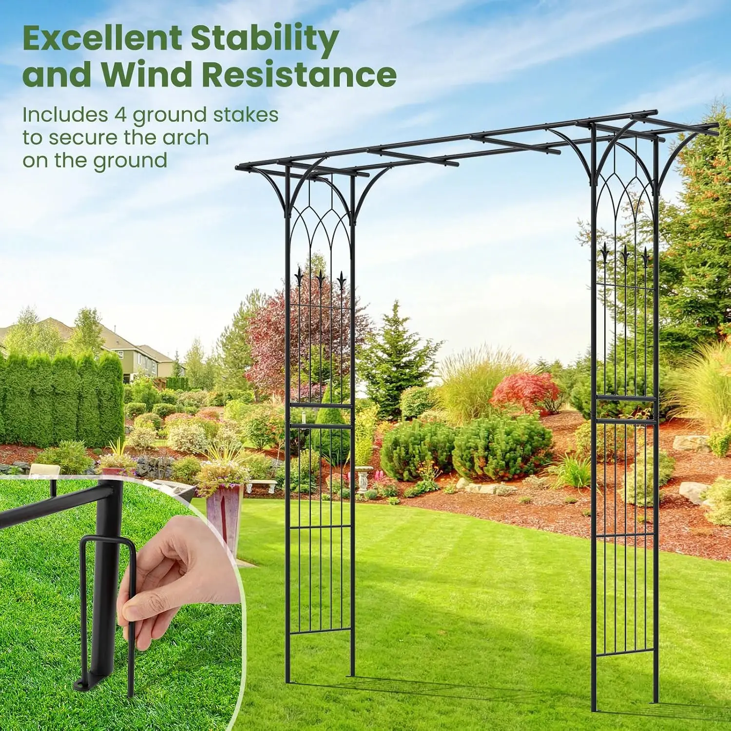 Garden Arbor Wedding Arch for Ceremony Party, Metal Trellis Archway for Climbing Plants Rose Grape Vines, Steel Frame Pergola