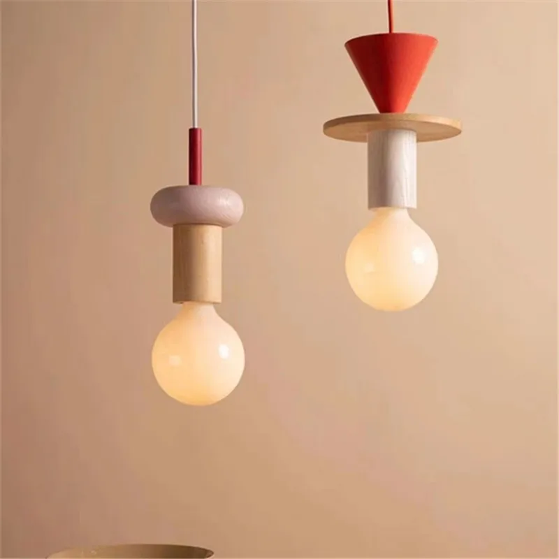 

Geometry Pendant Lamp Wabi sabi Wood Light Dinning Table Lighting designer small hanging lamp living room kitchen beside lights