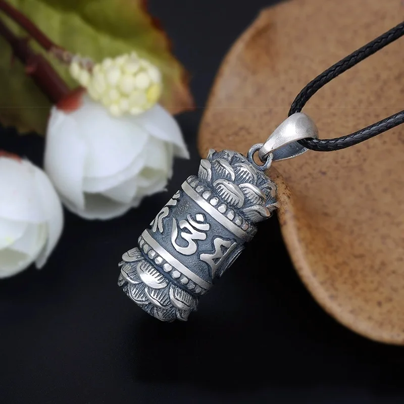 Vintage Silver Color Buddhism Openable Pendant Necklace Lotus Base Six Word Truth Shurangama Mantra Good Lucky Jewelry Gifts