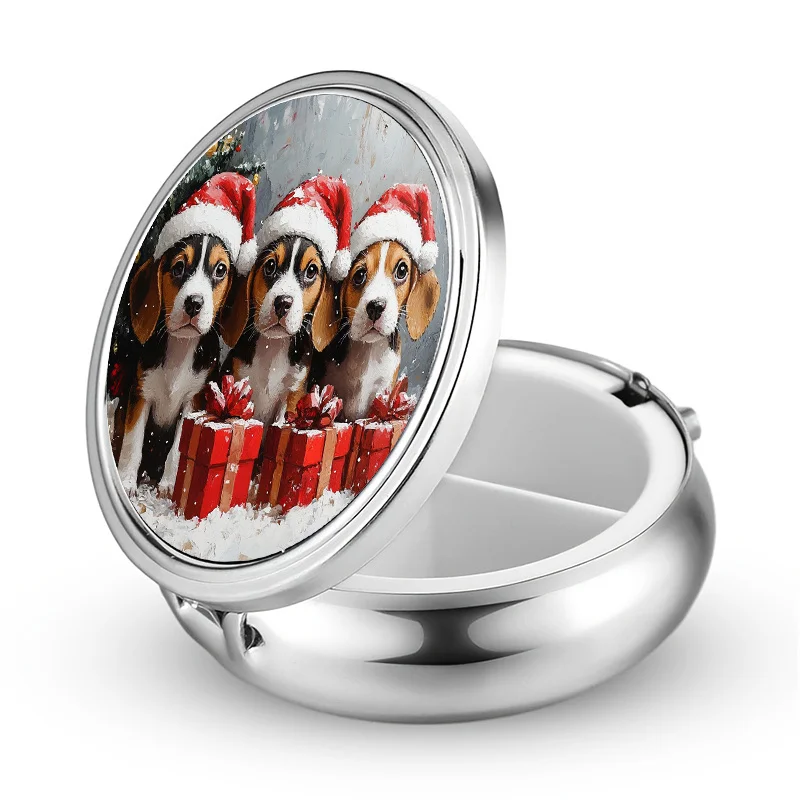 1 Pill Box with 3 Compartments, Christmas Big Dog Puppy Holiday Scene, Mini Pill Box, Medication Storage Box