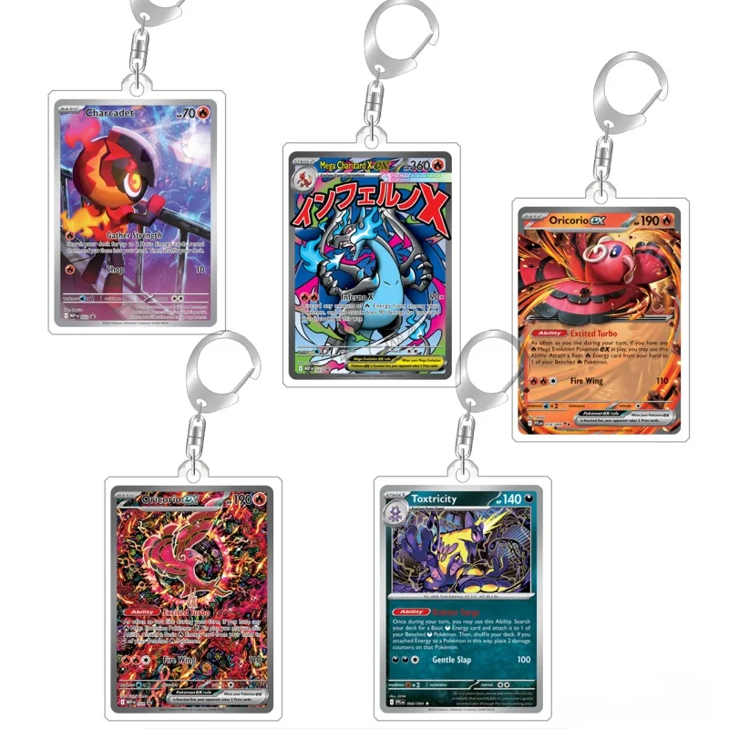 For Pokemon Elf Qikchu Mega Charizard Charcadet Toxtricity Oricorio Selfmade Acrylic Cartoon Anime Keychain Pendant Toy Gift 5cm