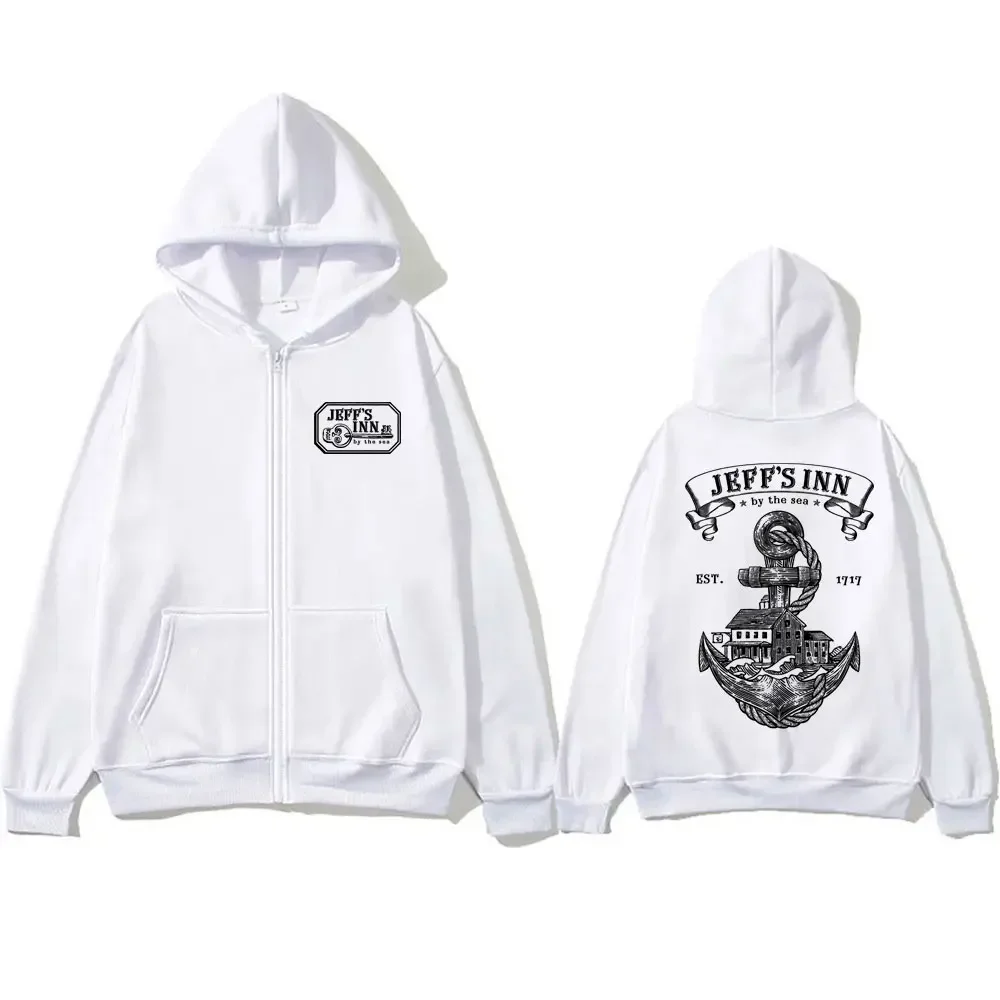Vintage Skeleton Key Variation Zipper Hoodies Our Flag Means Death Jeff's Inn By The Sea Print Zip Up Jacket Male Fleece Hoodies