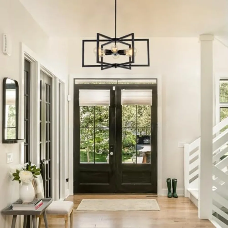 23.6" Black Chandelier for Dining Room 6 Light Kitchen Chandelier over Table Farmhouse Dining Room Light Fixtures Over Table, H view 5