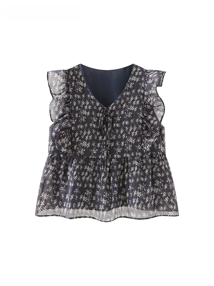 Vestido Floral Feminino La Chapelle Sweet Gentle V-ne Knot, Corte Reto Coreano, Anti-envelhecimento, Nova Chegada de Verão