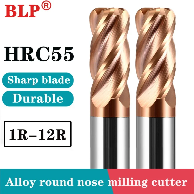 

HRC55 4-FluteTungsten steel milling cutter round nose cutter hard alloy milling cutter straight shank steel ox nose cutter tools