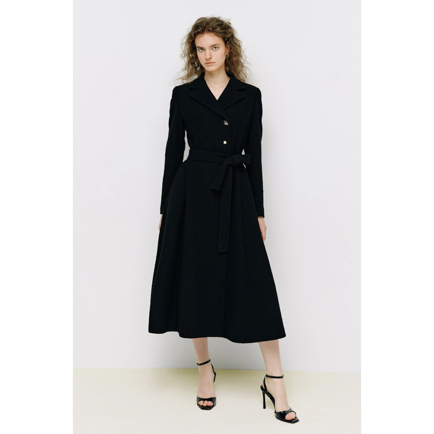 OBZ26 Autumn High Quality Lemon Cheese Coat Elegant Collar Slimming Waist Tie Long Outerwear for Women Commute Style