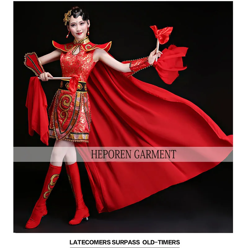 

Customized Chinese Style Mulan Costumes With Cape,Adult or Children's Drumming Costumes Dance Dress Long Cloak