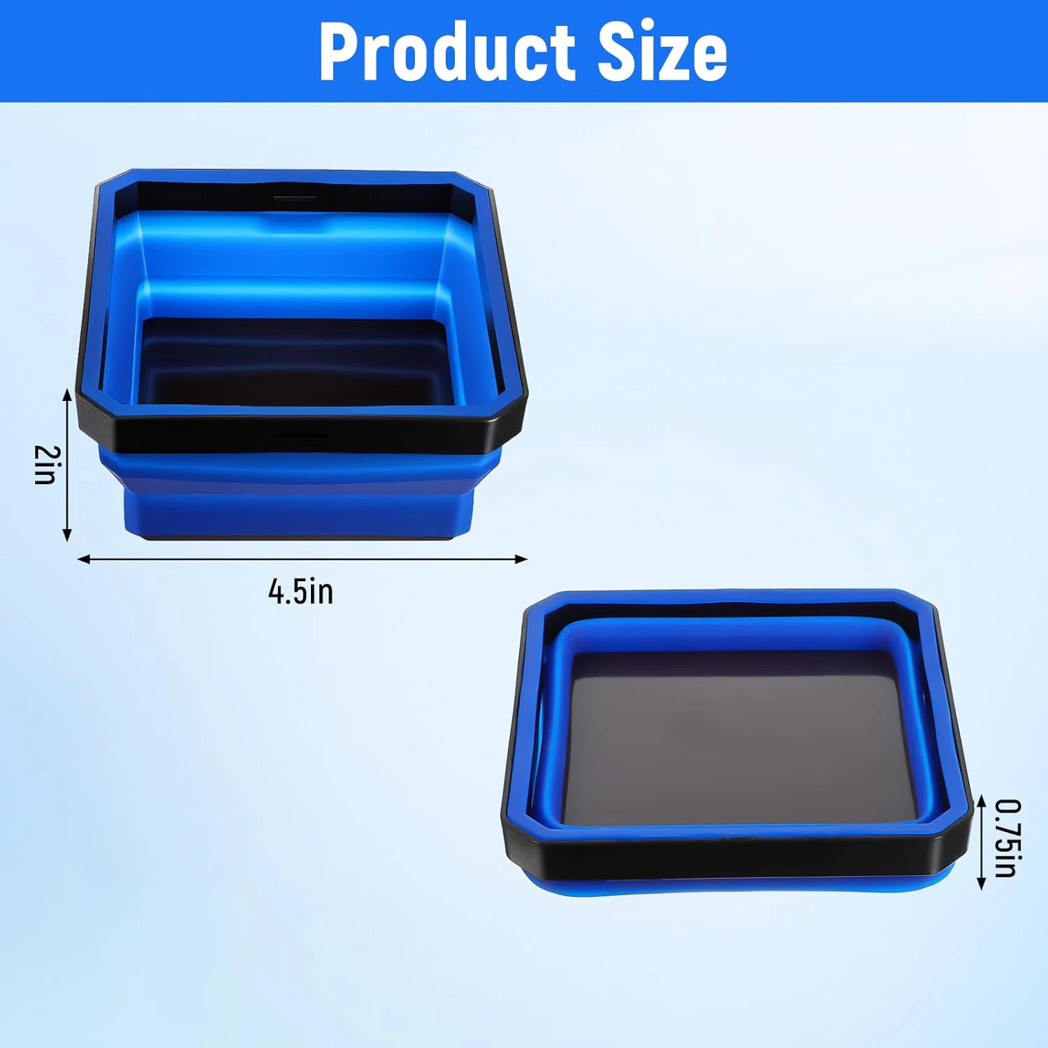 4.5Inch Square Silicone Foldable Magnetic Parts Tray Collapsible Suction Bowls Storage Holder for Bolts Nuts Washers Pins Screw