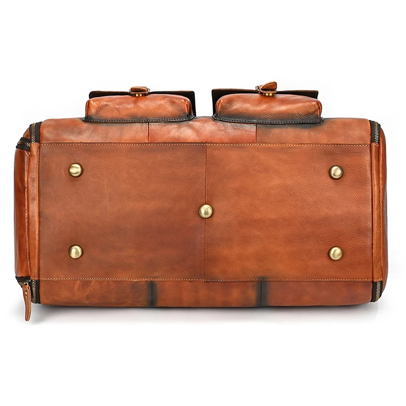 Soft Cowskin Leather Travel Duffle Bag Men Women Weekender Shoulder Hand Luggage Suit Carry-On Fashionable Male Weekender Bag