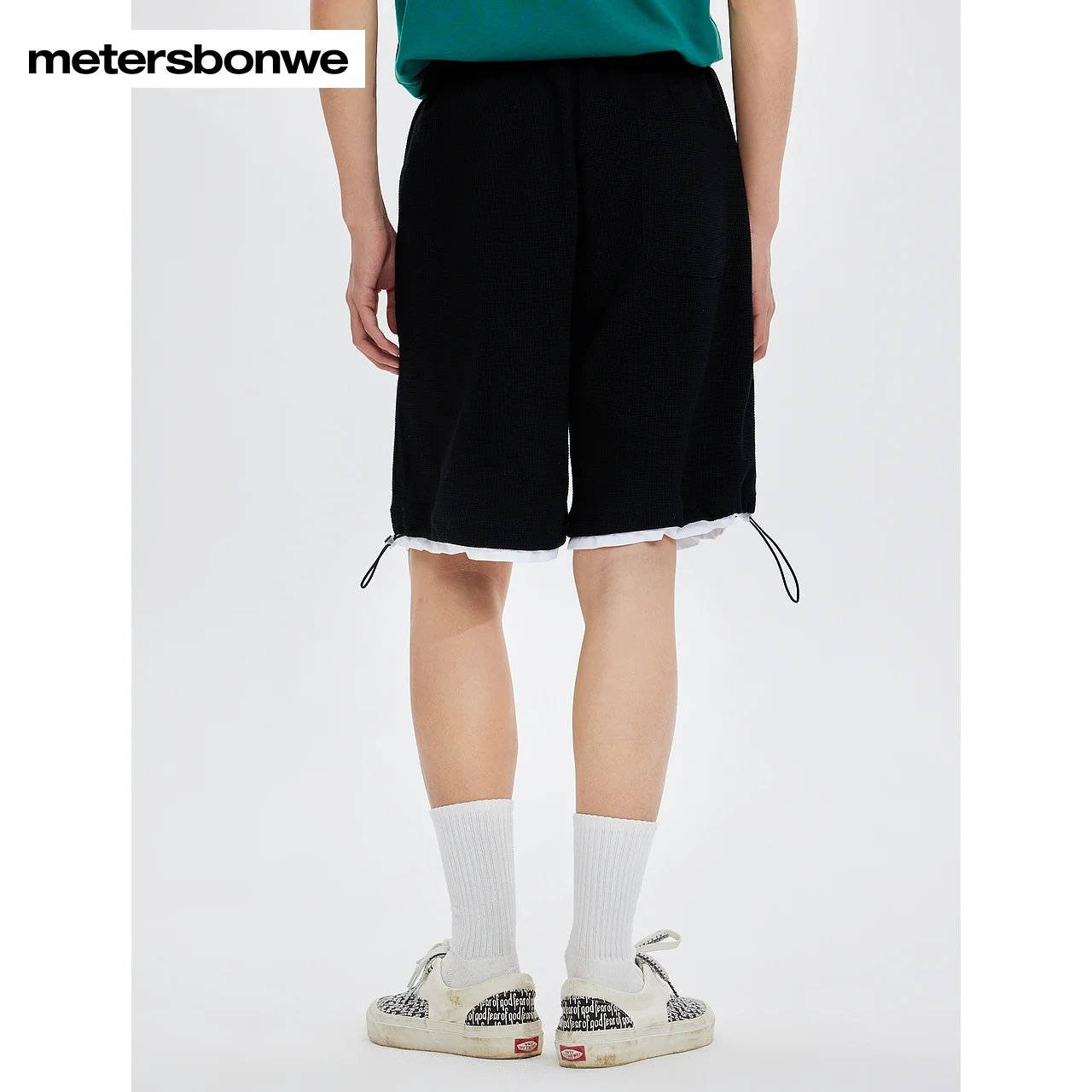 Metersbonwe-2024 New Summer Knitted Shorts For Men, Loose Trendy Pants With Contrast Drawstring, Brand Sweatpants