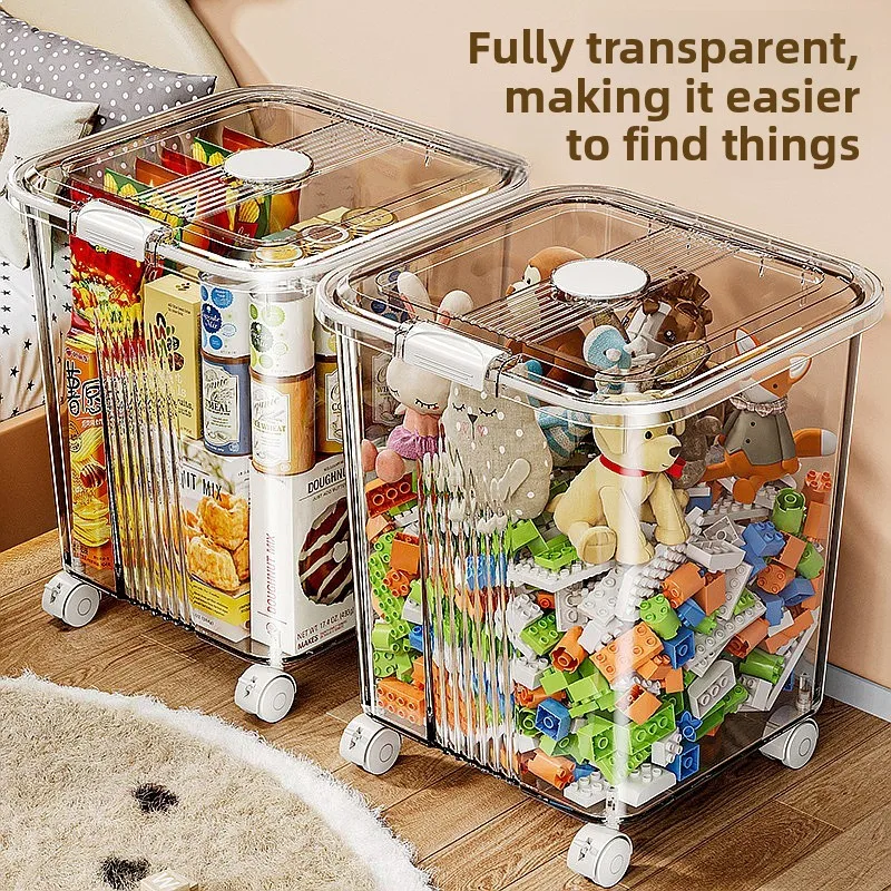 Transparent Large Capacity Storage Box with Wheels for Toys Snacks Home