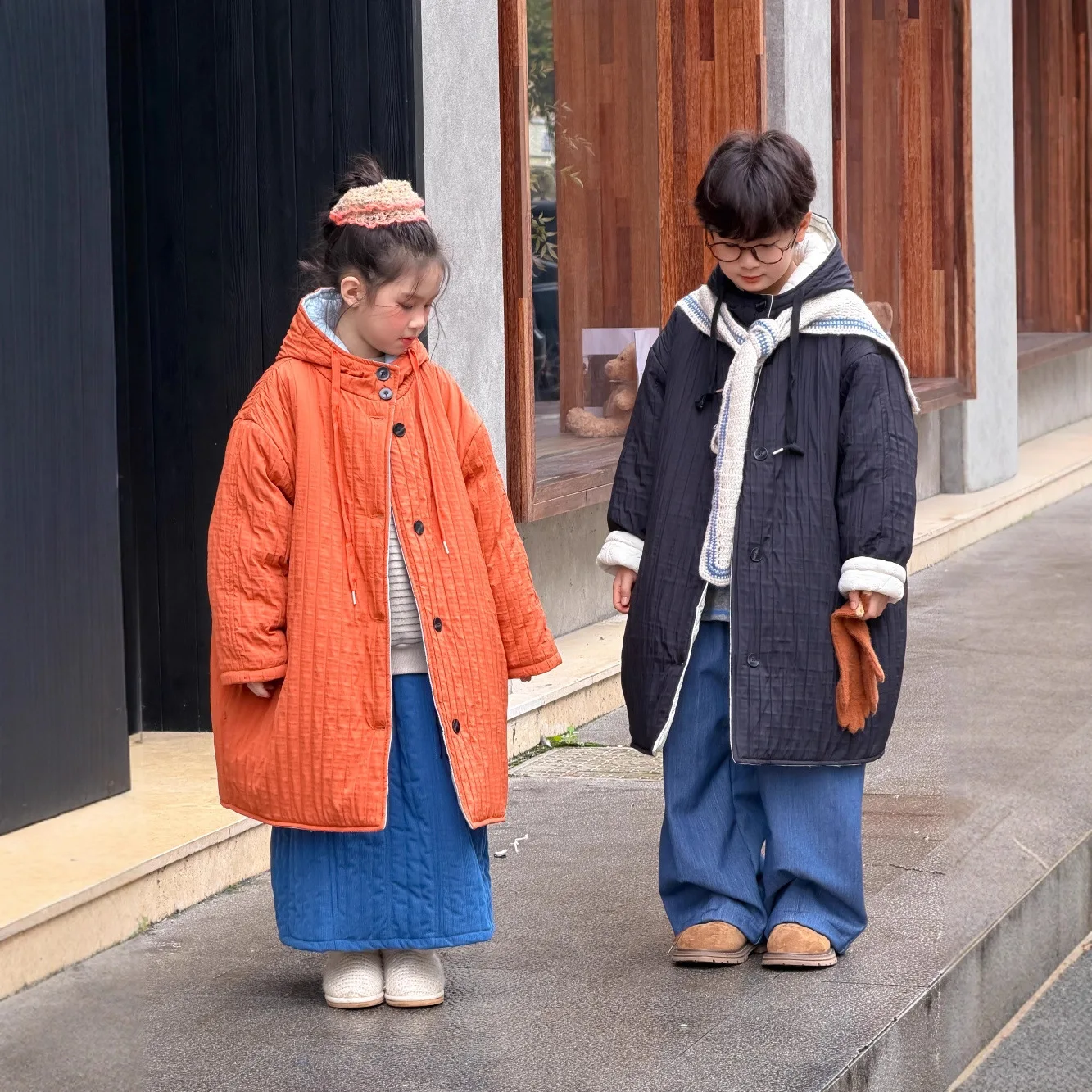 Korean Children Winter Jackets Korean Hooded Thicken Warm Kids Baby Boys Reversible Parkas Cotton Padded Mid-length Coat For Boy