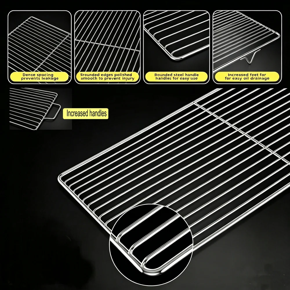 304 Stainless Steel Baking Cooling Rack with Feet or Handles , Cake Bread Steaming Grid, Oil Filter Net & BBQ Grill Mesh