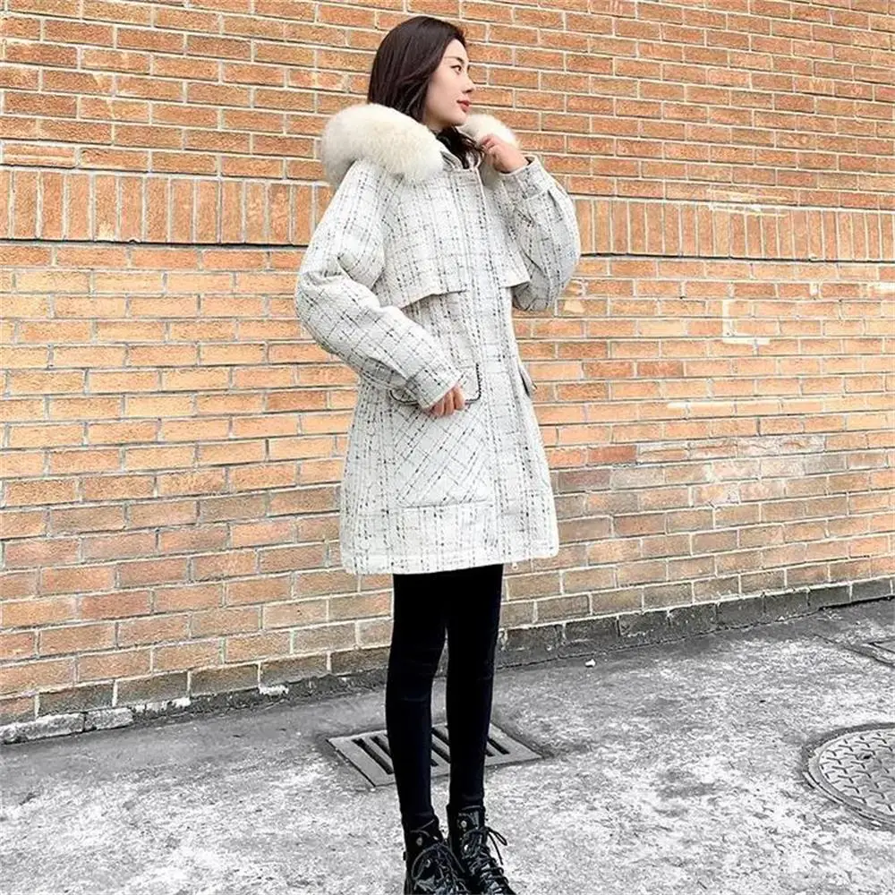 2024 New Winter Imitation Fur Fox Collar Down Coat Women Down Jacket Women Cotton Parka Warm Outerwear Thick Hooded Clothing