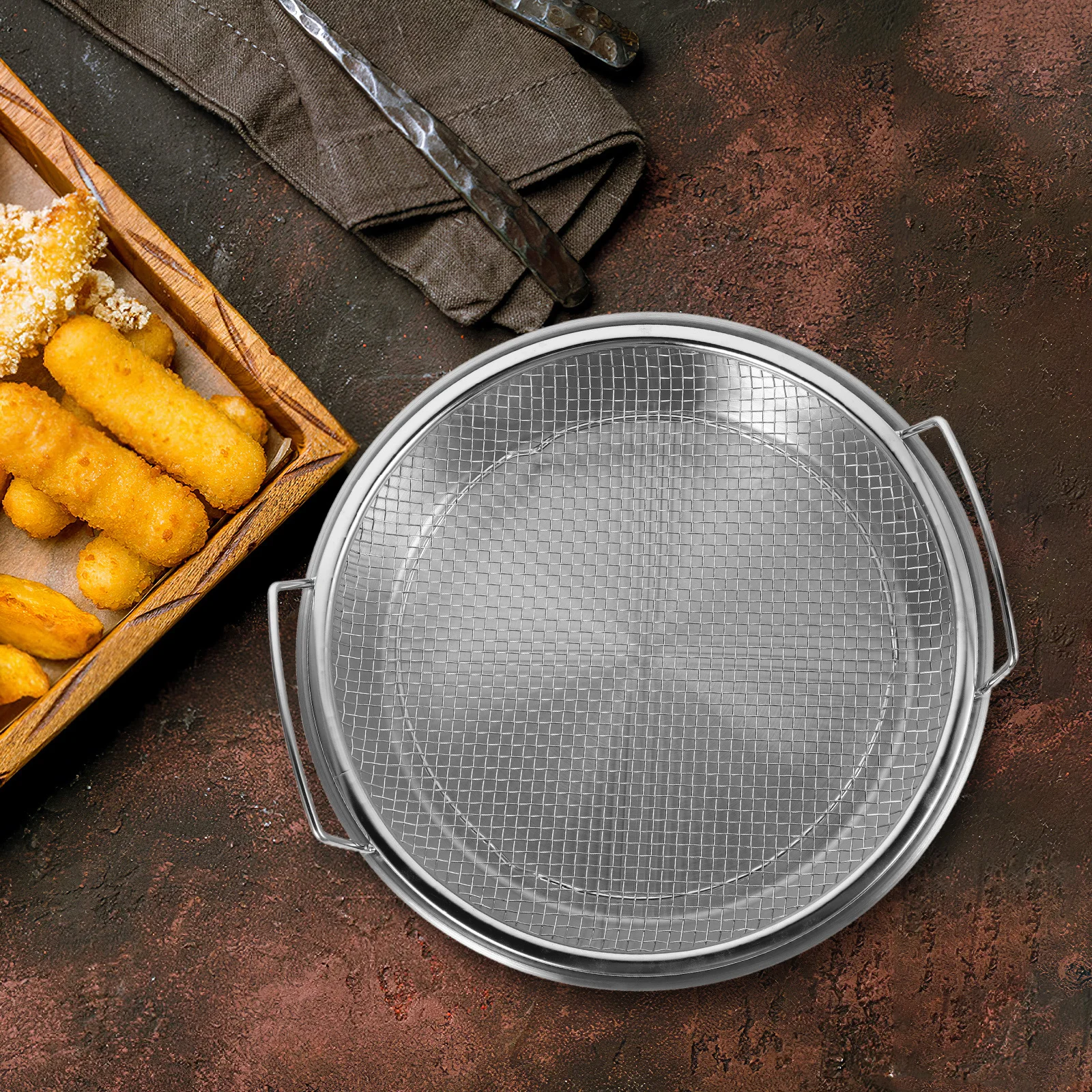 

1Set Stainless Steel Oil Drain Pan Fine Mesh Frying Basket Reusable Kitchen Strainer for Food Draining Vegetable Drying