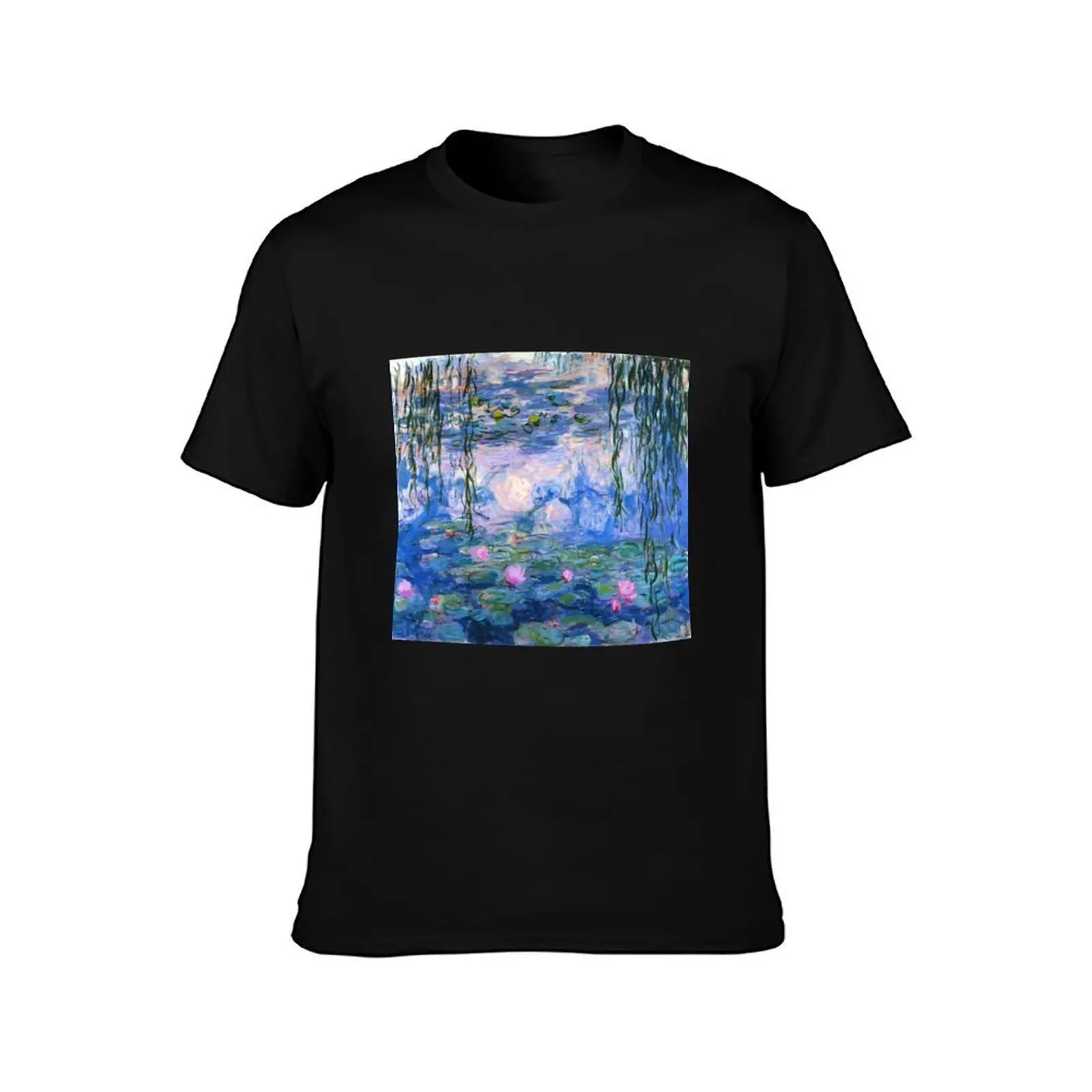 Water Lilies Monet T-Shirt, Summer Casual Cotton Tee, Oversized Streetwear Tops, Vintage Graphic Print, Loose Fit Short Sleeve