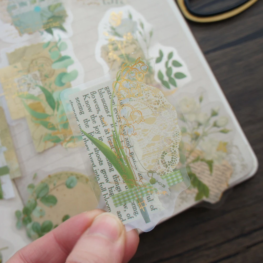 

28pcs Gold Light Green Leave Lily of The Valley Style Sticker Scrapbooking DIY Gift Packing Label Decoration Tag