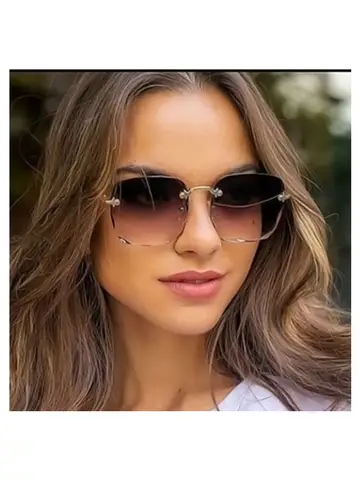3PCS Square Rimless Sunglasses Women Luxury Brand Designer Summer Red Glasses Fashion Sun Glasses For Men UV400 Shades Oculos