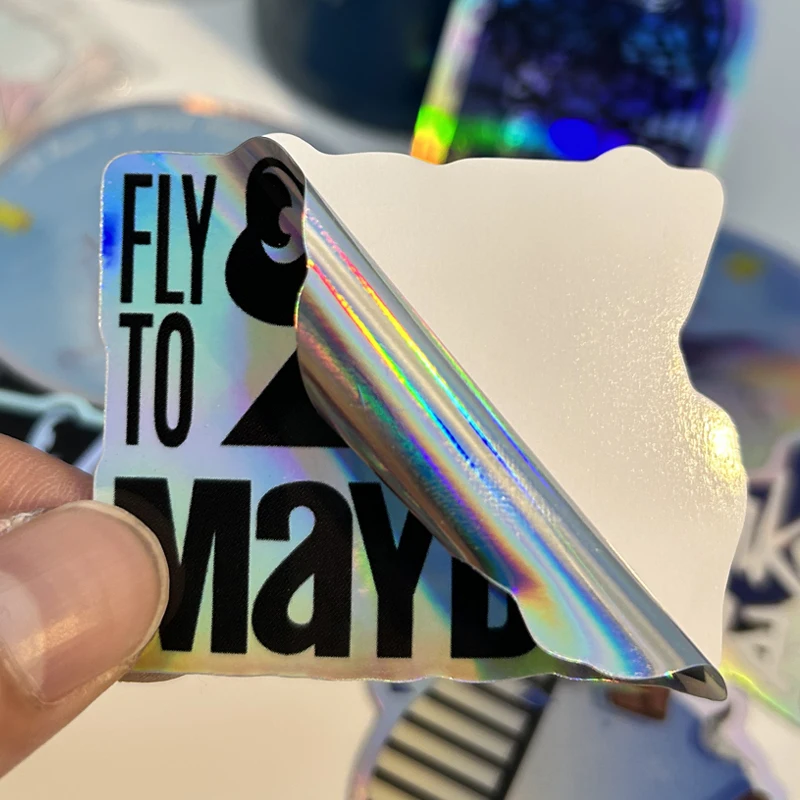 Adesivos holográficos personalizados, diy skate portátil bagagem bicicleta motocicleta telefone carro adesivo decalques adesivos à prova dwaterproof água