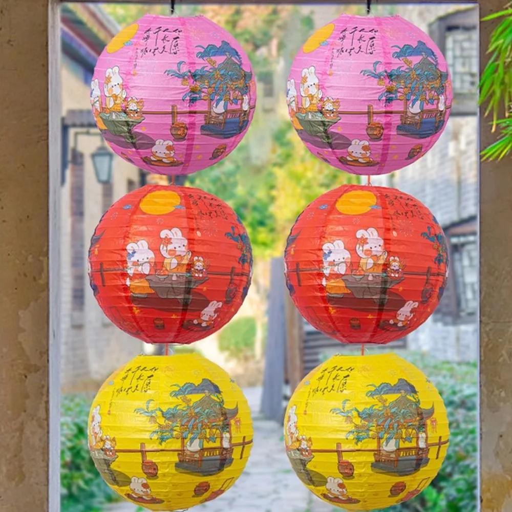 Luminous Chinese Mid Autumn Lantern Hanging Traditional Festival Antique Lantern Portable Good Luck Round Paper Lantern