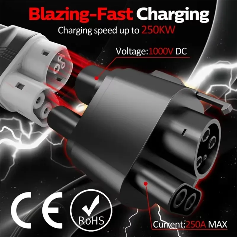 CCS2 To CCS1 EV Charging Adapter 250A DC AC Fast Charger Portable Electric Vehicle Conversion Connector