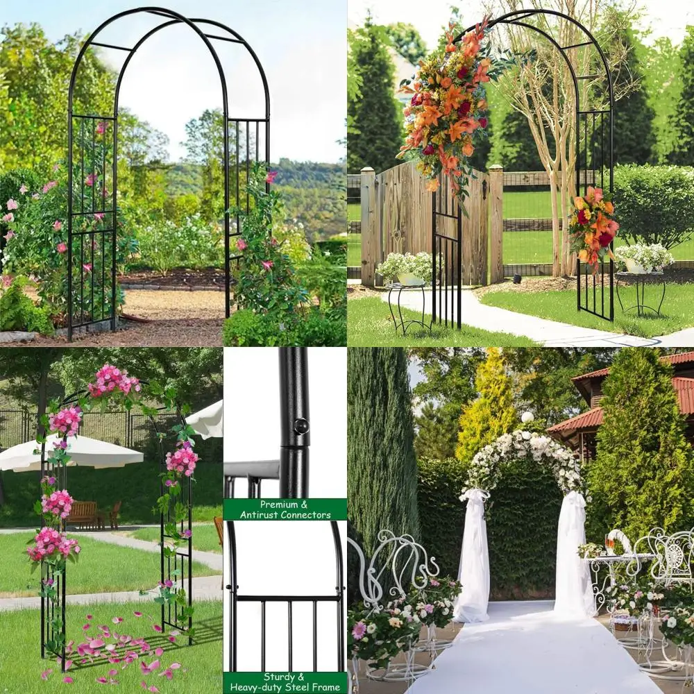 

Решетка для уличной стальной садовой арки, высота 7,2 фута, с кольями для вьющихся растений, широкая и прочная металлическая арка