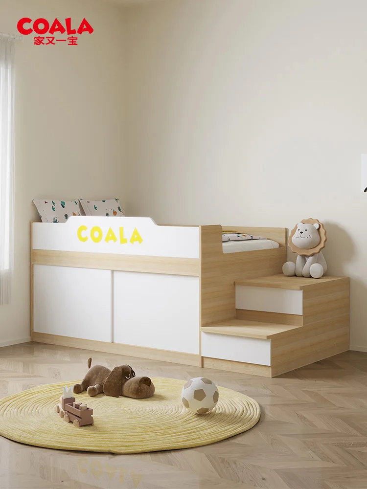 Cama de media altura con escritorio para niños, tatami de tamaño pequeño, armario multifuncional para niño y niña, cama combinada integrada