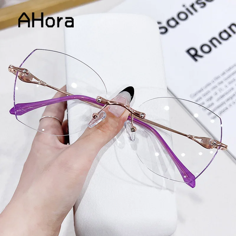 

Ahora Trendy Anti Blue Light Presbyopic Glasses Frame Cutting Women's Finished Reading Glasses Cat Eyes Computer Goggles 0..+4.0
