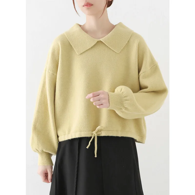 

Retro Doll Collar Turn-down Collar Lantern Sve ort Soft Cozy Sweater Autumn 2023 Ladies Faion Other Material