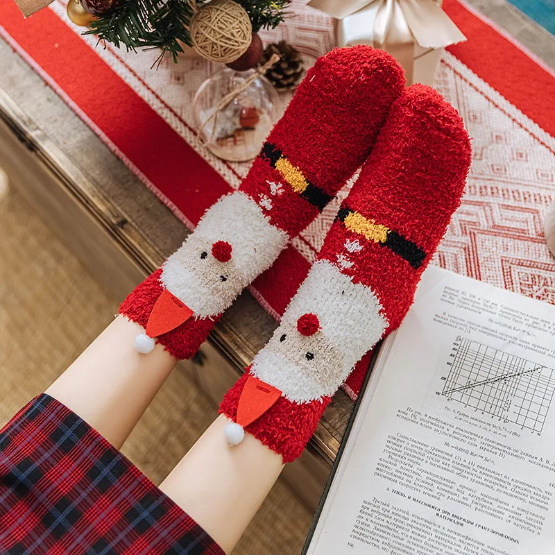 

Winter Socks for Women Thicken Coral Velvet Christmas Sock Gingerbread Man Snowman Santa Claus Mid-Calf Socks Cartoon Sleep Sock