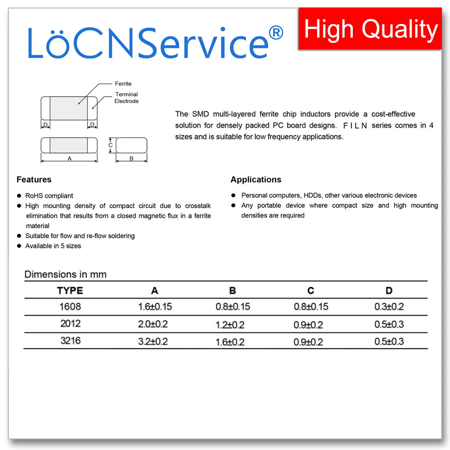 LoCNService 1206 3216 4000PCS 10% 4.7UH 5.6UH 6.8UH 8.2UH 10UH 12UH 15UH 18UH Induttori in ferrite con chip multistrato di alta qualità