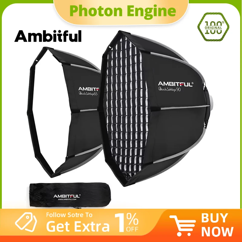 Ambitful 65CM 90CM Quickly Release Bowens Mount Octagon Softbox QS65 QS90 + Honeycomb Grid Outdoor Soft Box for Studio Flash