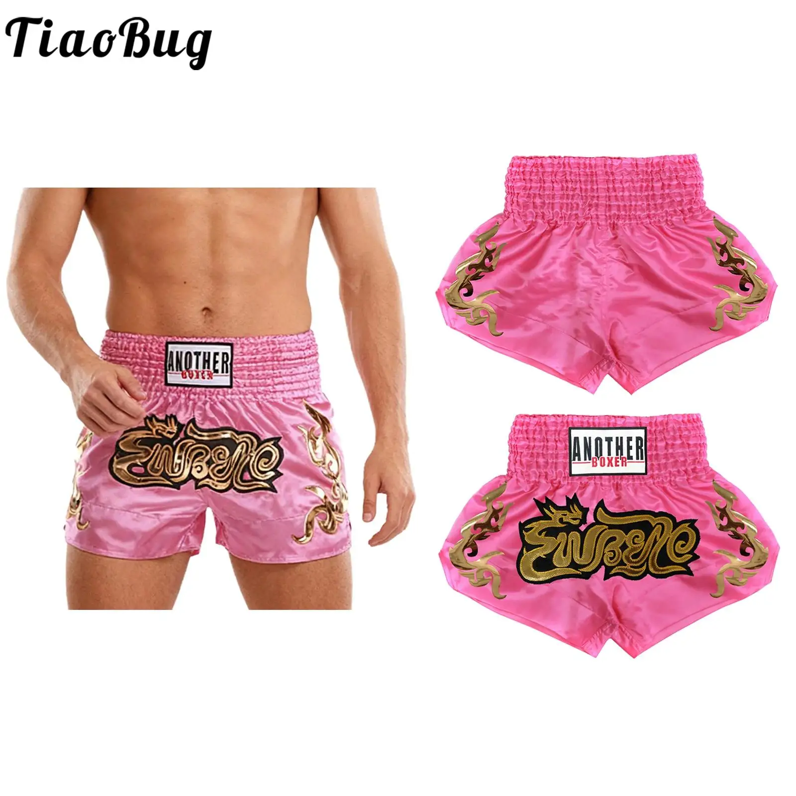 

Men Boxer Tai Chi Training Shorts Trunks Metallic Letter Side Slit Elastic Waistband Satin Boxing Boxer Match Competition Shorts
