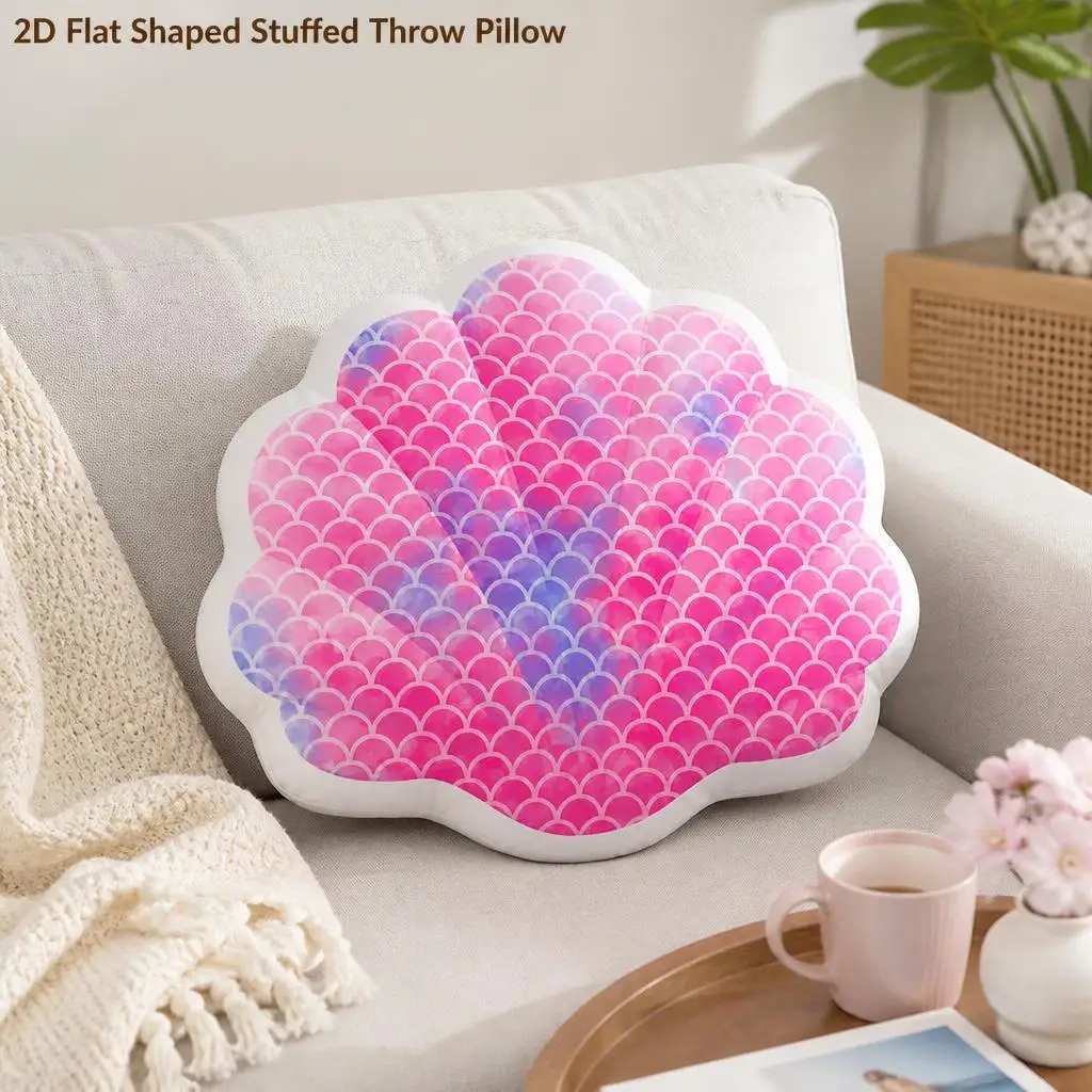 Pink Mermaid Seashell, Scallop Shell Ocean Plush Pillow Cushion Irregular Stuffed Throw Pillow Home Decor Gift Sofa Bed Home