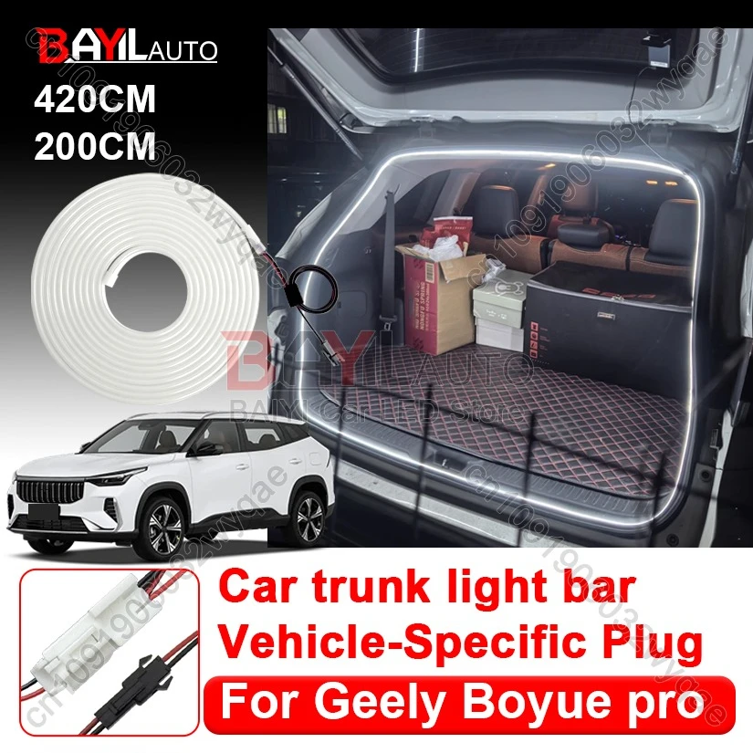 

Светодиодная лента для багажника Geely Boyue Pro, атмосферная подсветка салона автомобиля, установка без сверления, подключение и работа, декоративная светодиодная лампа для авто.