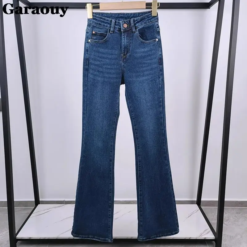 Garaouy 2023 Autumn New Women High Waist Straight Flared Pants Vintage Washed Jeans Female Zipper Fly Chic Street Denim Trousers