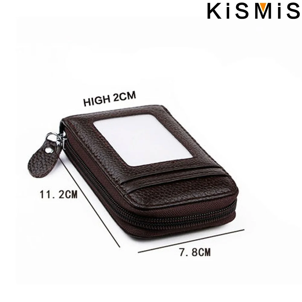 Kismis 1Pc Mannen Portemonnee Creditcard Houder Echt Lederen Rfid Blokkerende Rits Zak Dun