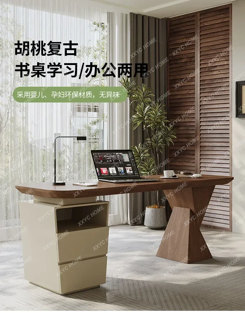 HJ  Medieval style solid wood desk computer desk household bedroom desk minimalist walnut new model