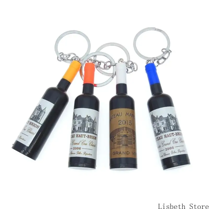 124A Miniature Wine Bottle Ring Ornament Lightweight Decorative Bag Charm Assorted Designs Keyring Accessories