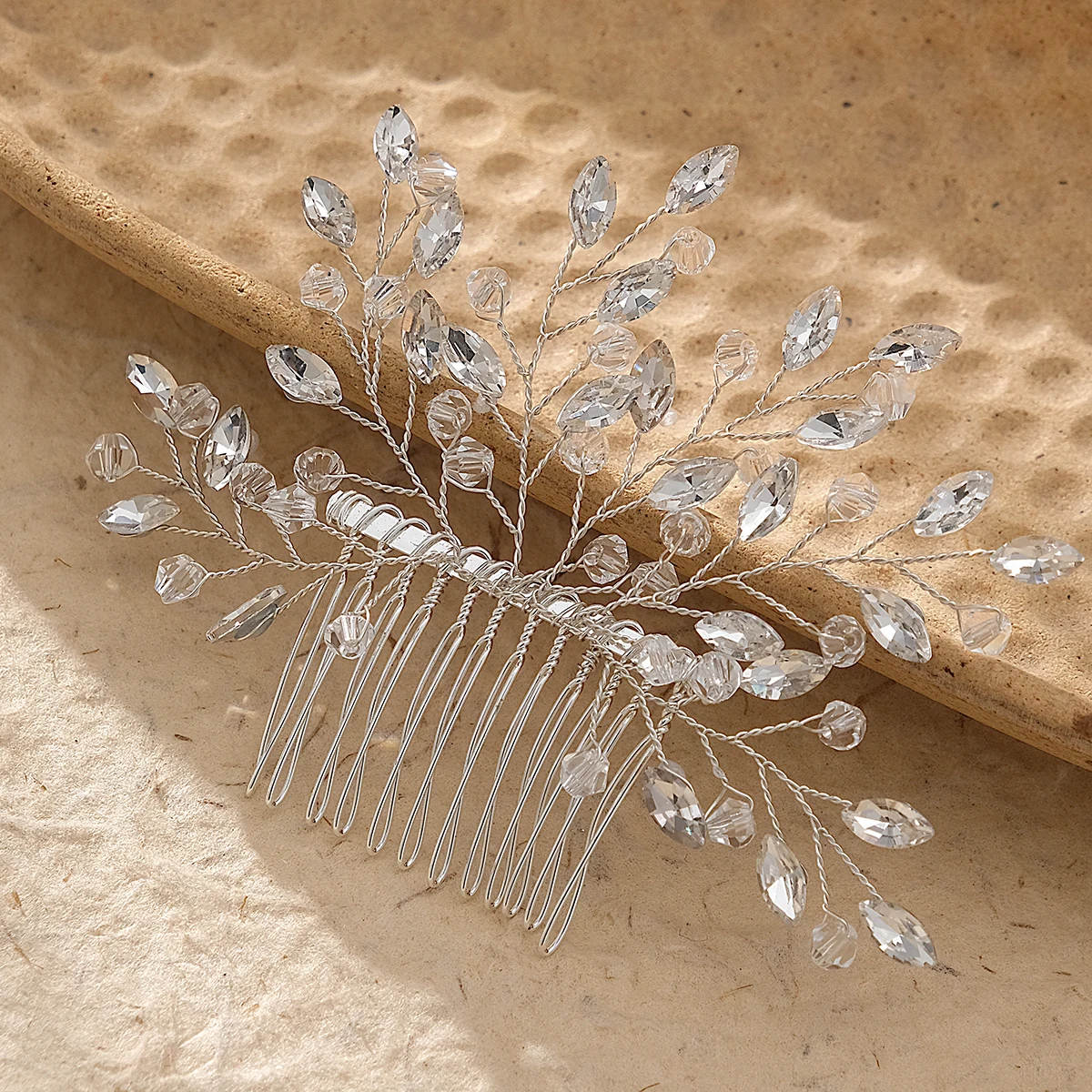 Neuer Haarkamm aus Silberlegierung, handgefertigte Perlen, Strasssteine, modischer Metall-Kopfschmuck, elegantes Haarschmuck-Accessoire für Frauen – Detail 21