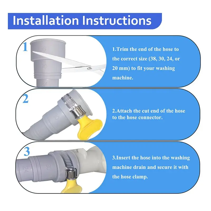 Long Lasting Use 2 Set 6.5Ft Washing Machine Drain Hose Extension Kit-Universal For Washer, Dishwasher & Dehumidifier,With