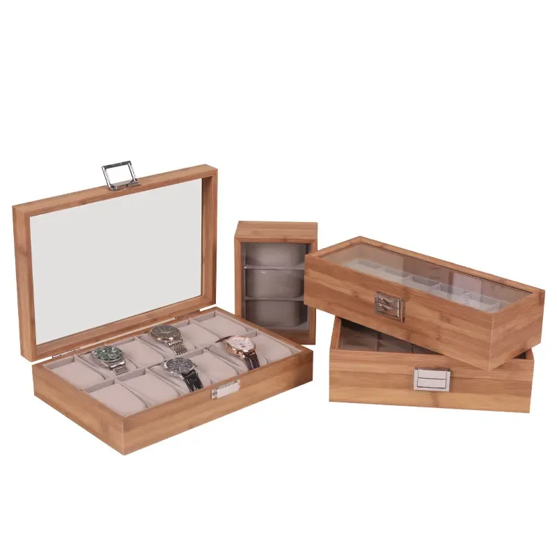

Новый стиль, бамбуковая коробка для часов, 3/6/10/12 сеток, прозрачная крышка, модный чехол для хранения часов в китайском стиле, подарки на день рождения