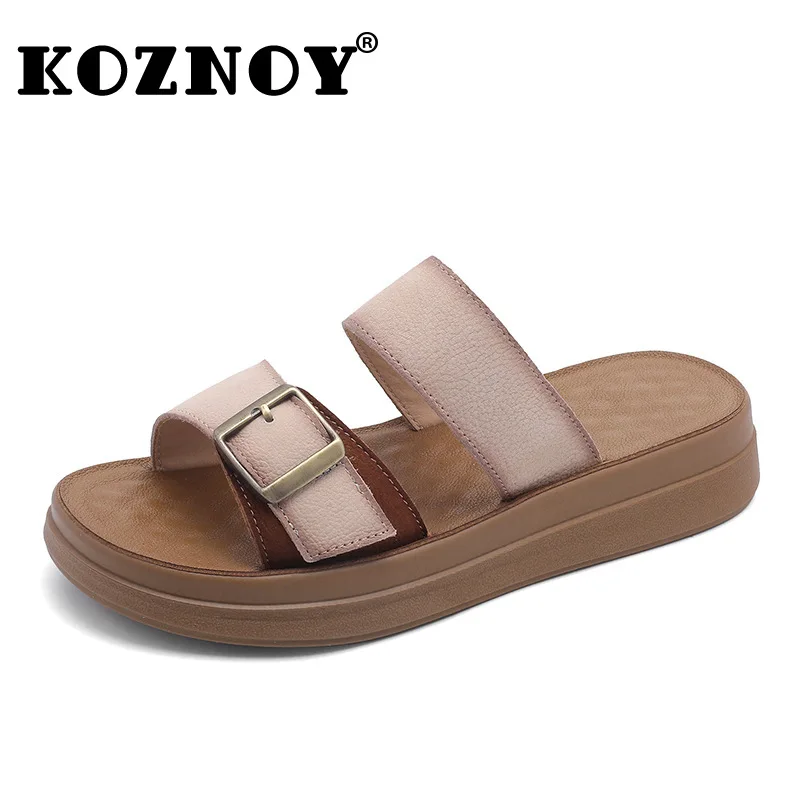 

Koznoy 3.5cm Weave Cow Suede Genuine Leather Shoes Summer Women Slip on Peep Toe Luxury Flats Platform Wedge Mary Jane Sandals