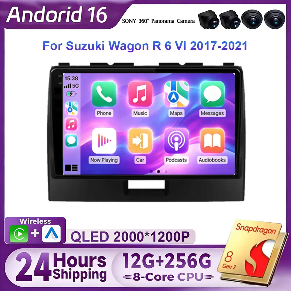 Wireless Carplay Stereo Android 16 For Suzuki Wagon R 6 VI 2017-2021 Car Radio Central Multimedia Navigation Head Unit GPS 2DIN