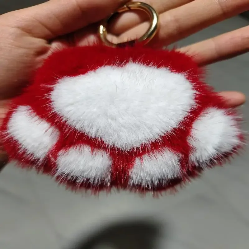 Cat Paw Pendant Keychain Fluffy Kawaii Faux Fur Keychain Cute Stuffed Toy Plush Toy Key Ring Backpack Car Key Pendant
